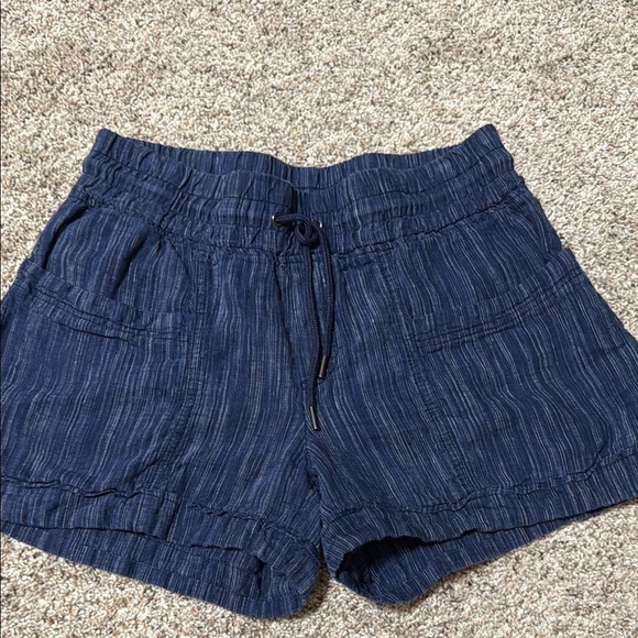 Athleta Women's Cabo Linen Textured 4" Short Blue Texture With Pockets - Picture 1 of 5